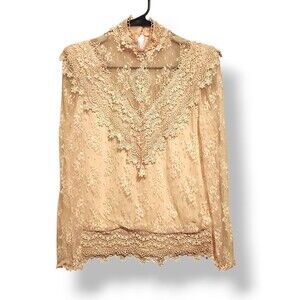 Victorian Blouse Size 6 Pale Pink Lace High Neck Coquette Barbara Chodos USA